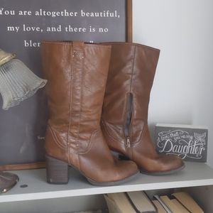 Brown Mid-Calf Leather Boots